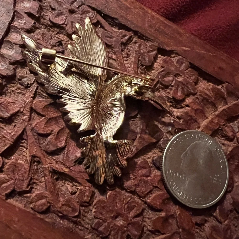 Vintage hummingbird brooch , greens & purple tones‎